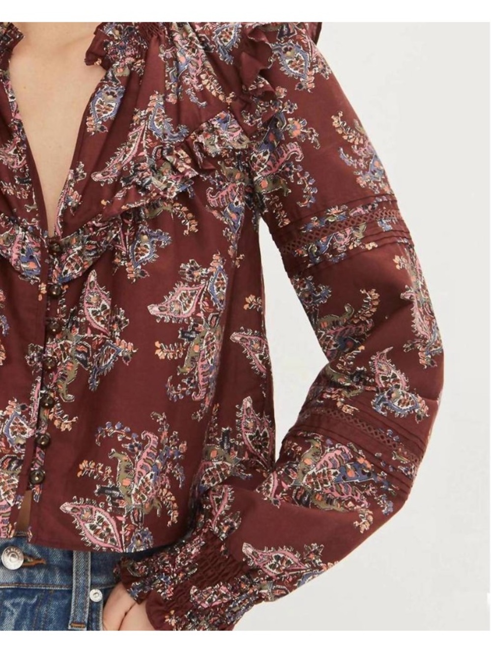 Veronica Beard Hopkins Paisley Ruffle Front Blouse - Picture 2 of 11